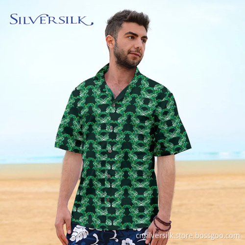Personalized Funny Mens Green Floral Printed Shirt Man